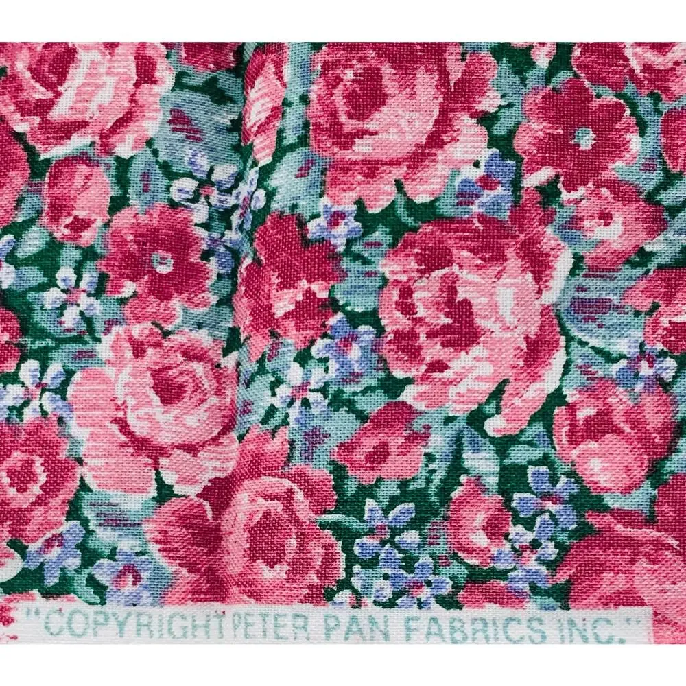 Quilting Fabric By The Yard Mauve Rose Peter Pan Vtg Green 44 Wide Small Print